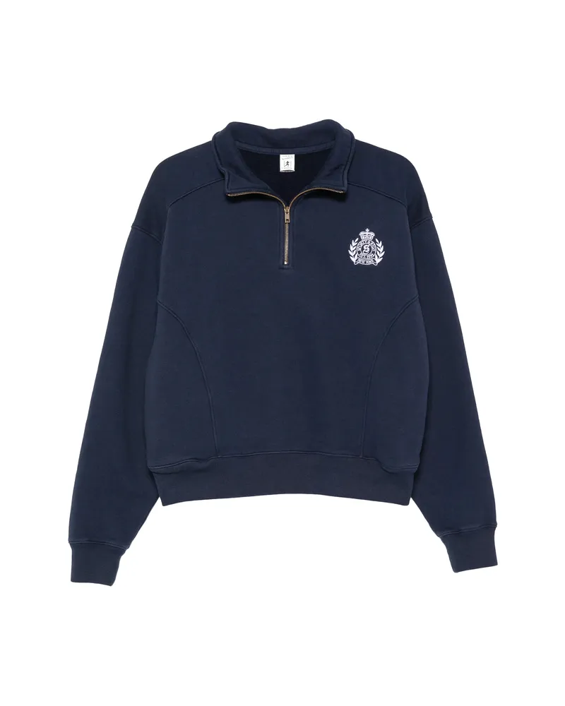 SPORTY & RICH Crest-embroidered Quarter-zip Sweatshirt Blue