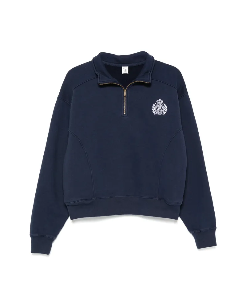 SPORTY & RICH Crest-embroidered Quarter-zip Sweatshirt Blue