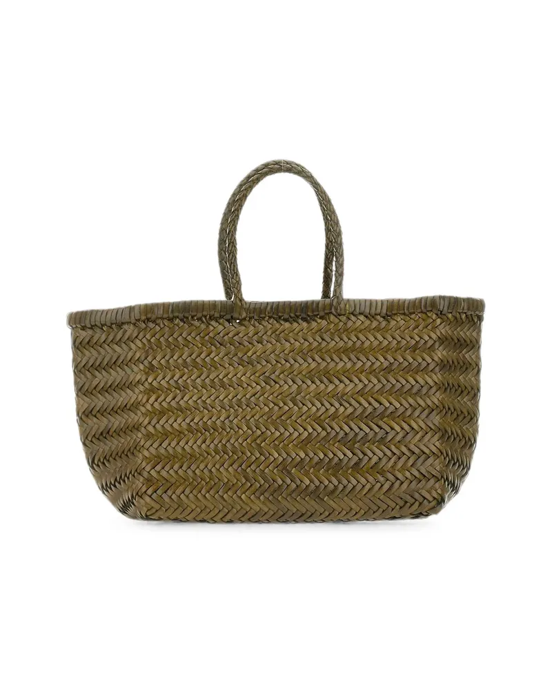 Dragon Diffusion Small Triple Jump Woven Leather Tote Bag Green