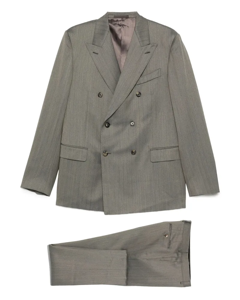 Caruso Pinstripe-print Double-breasted Suit Green