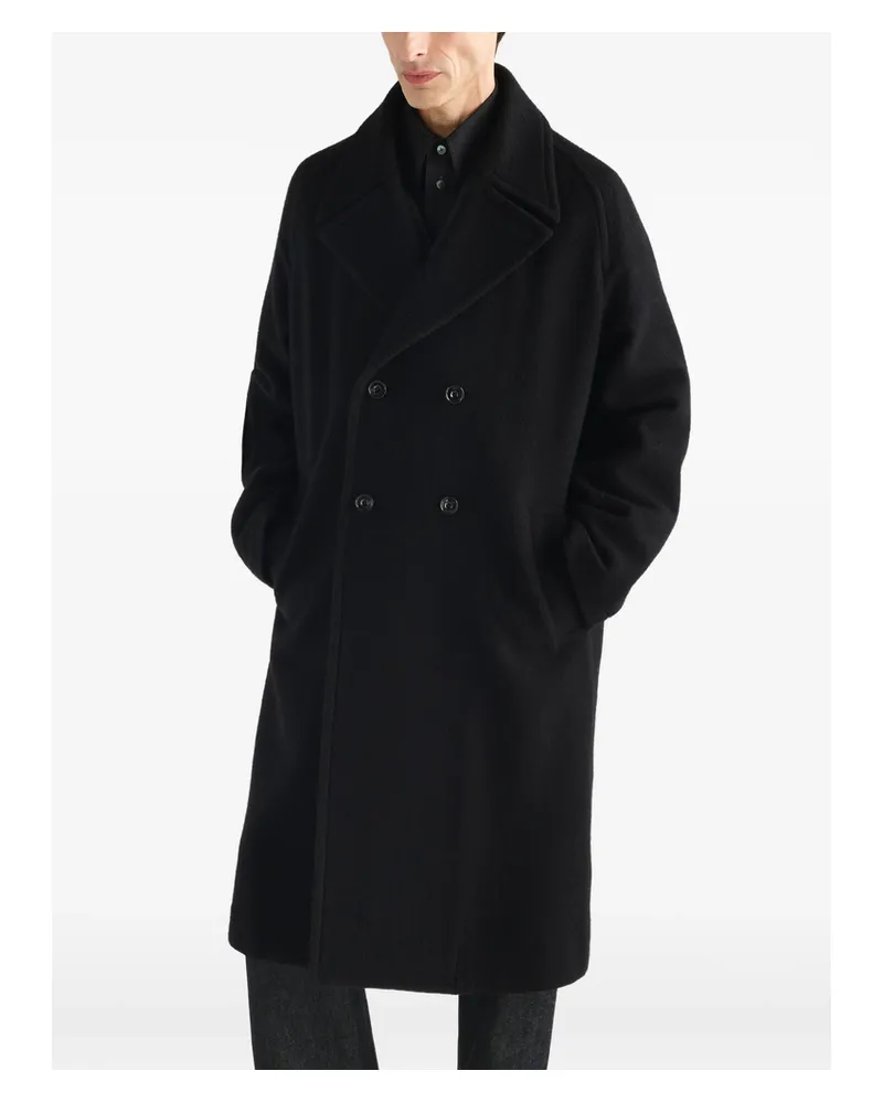 Christophe Lemaire Double-breasted Coat In Felted Wool And Alpaca Blend Black