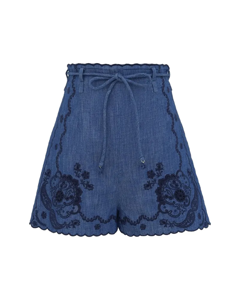 Zimmermann Aster Scalloped Shorts Blue