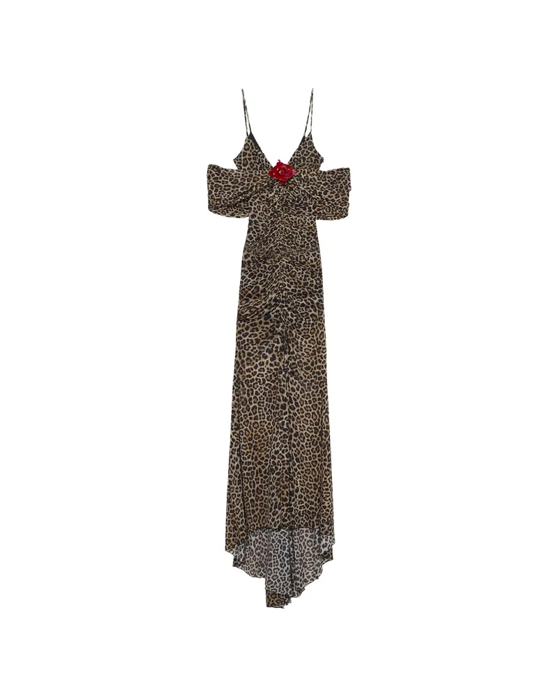 Blumarine Leopard-print Brooch-detail Maxi Dress Brown