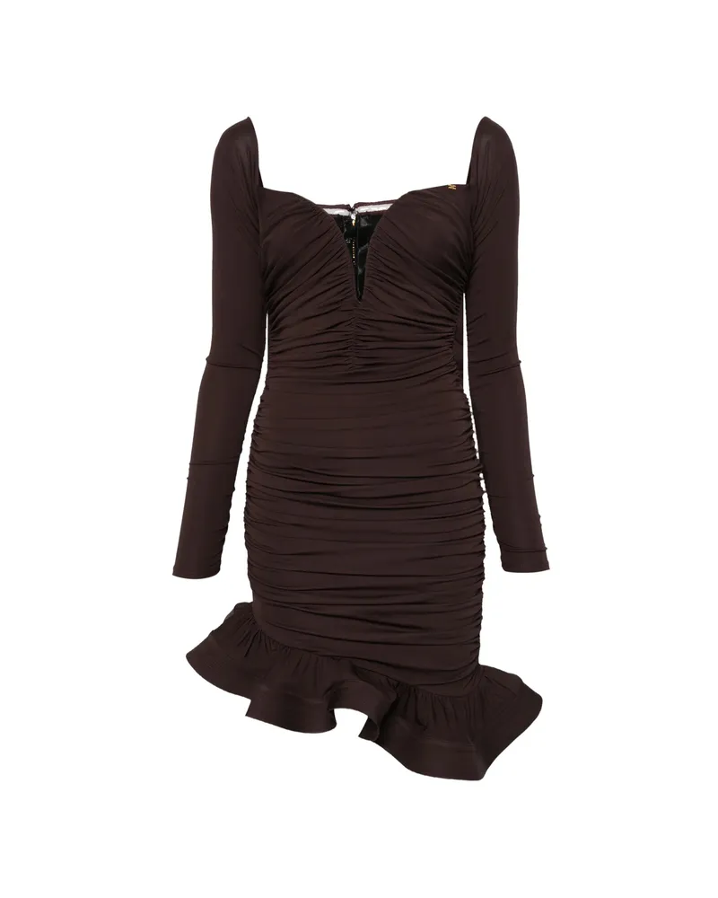 Elisabetta Franchi Long-sleeved Ruffled Mini Dress Brown