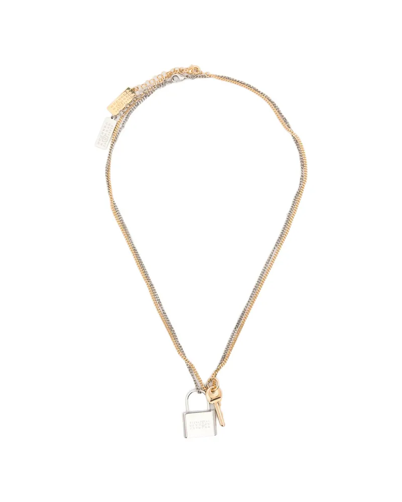 Maison Margiela Layered Lock And Key Pendant Necklace Gold