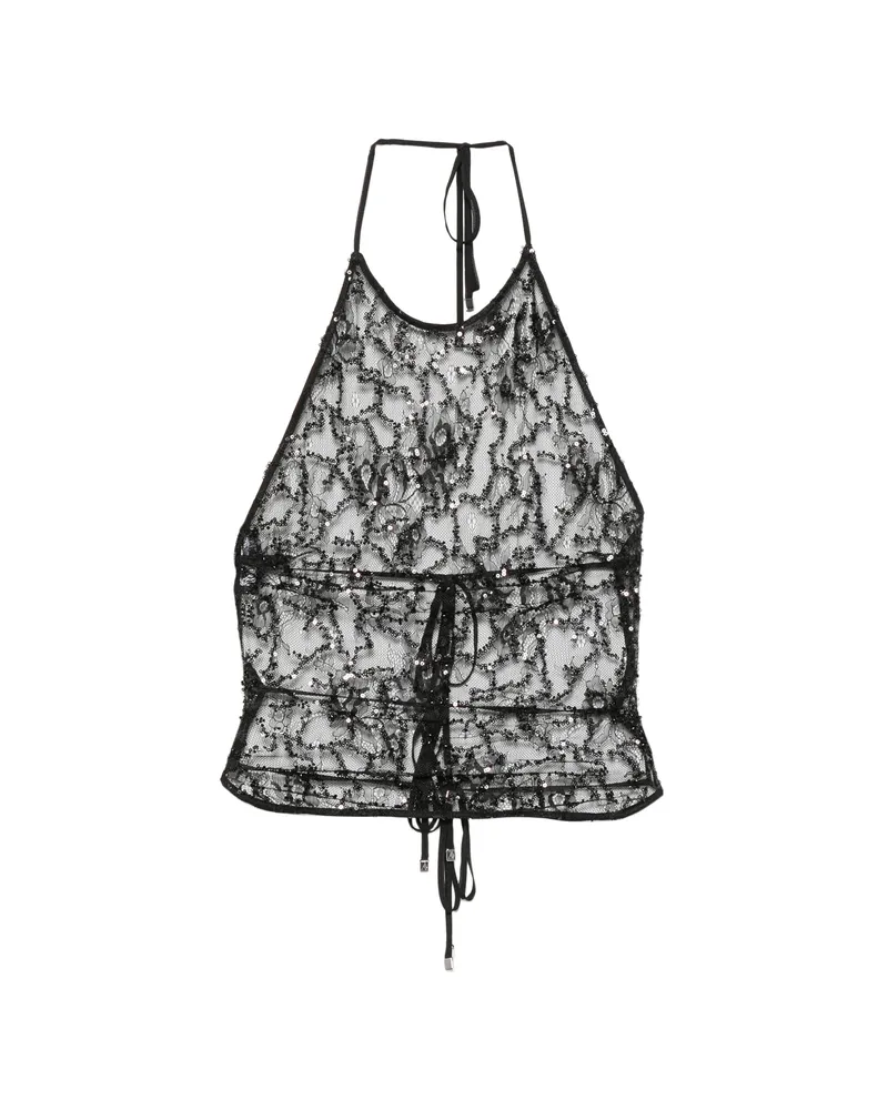 ATTICO Sequin-embellished Lace Top Black