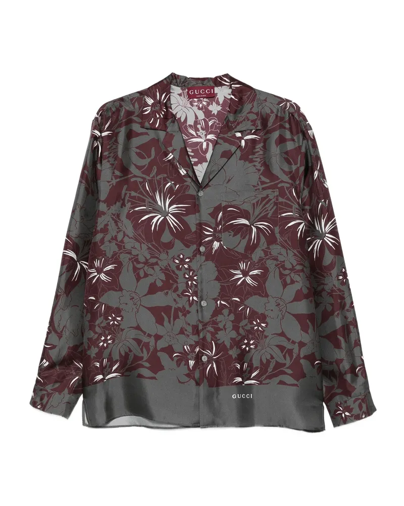 Gucci Floral-print Long-sleeve Shirt Grey