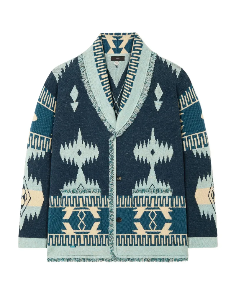 Alanui Icon Jacquard Fringed Cardigan Blue