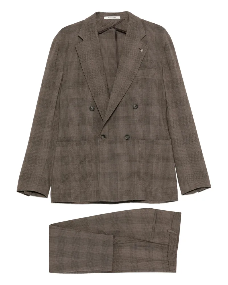 Tagliatore Checked Double-breasted Suit Brown