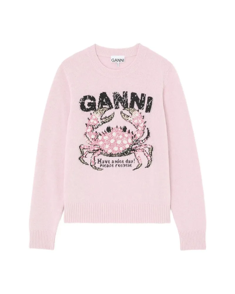 Ganni Crab-intarsia Sweater Pink