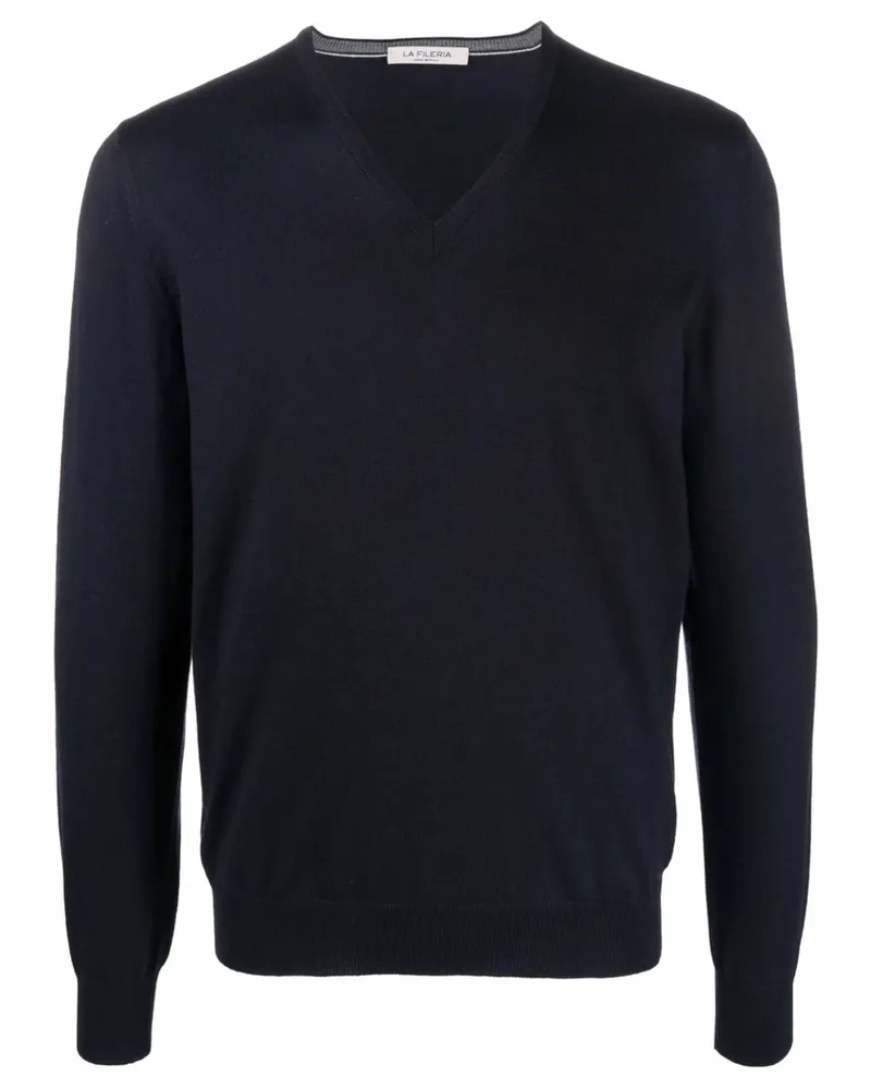 La Fileria Wool V-neck Jumper Blue