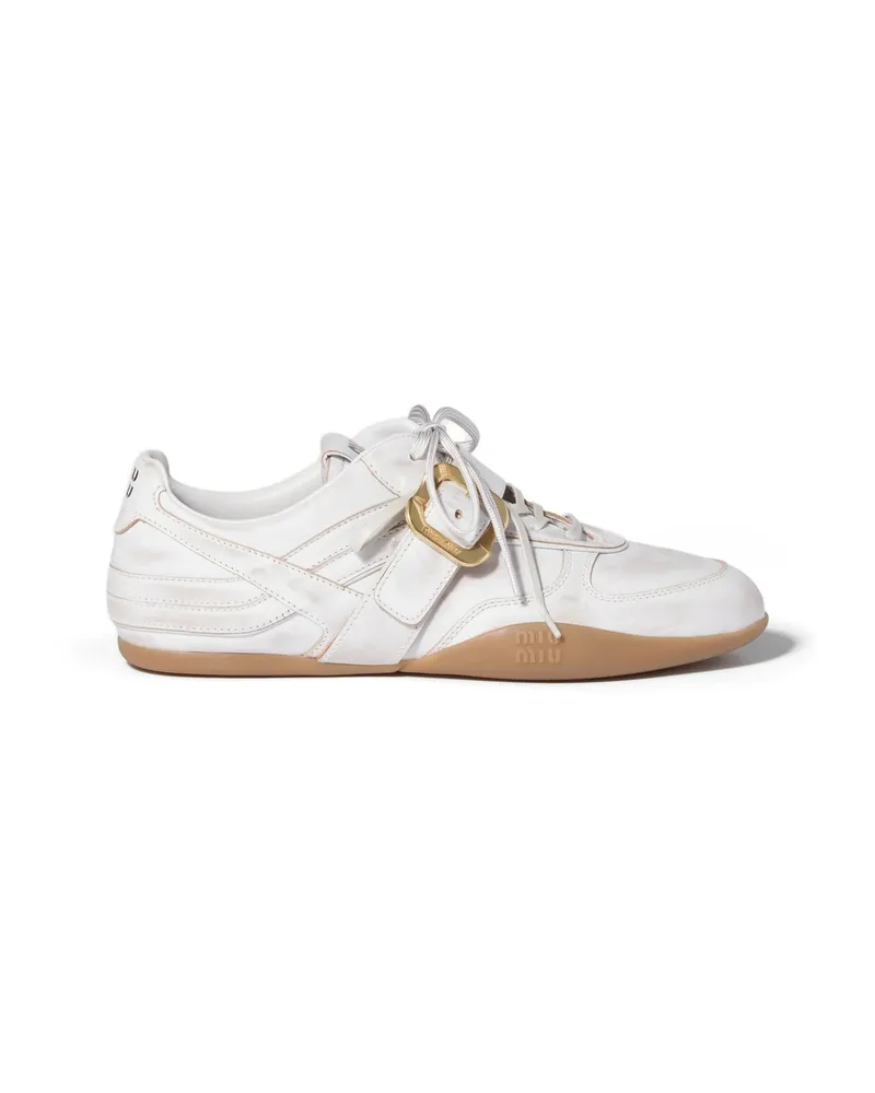Miu Miu Gymnasium Leather Sneakers With Strap And Buckle White