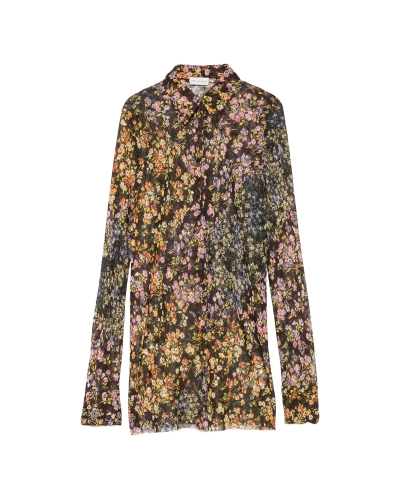 Dries van Noten Floral-print Long-sleeve Shirt Black