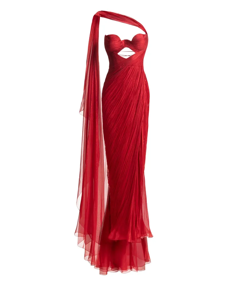 Maria Lucia Hohan Yasmine Cut-out Draped Gown Red
