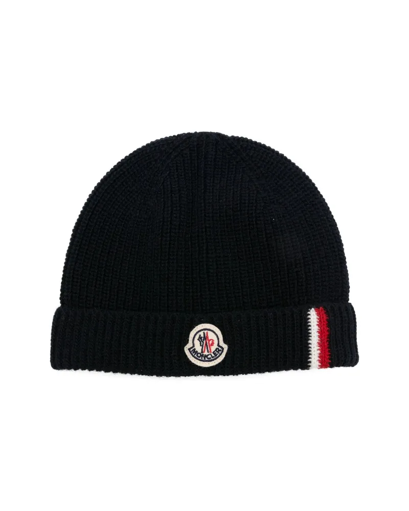 Moncler Logo-patch Ribbed Beanie Blue