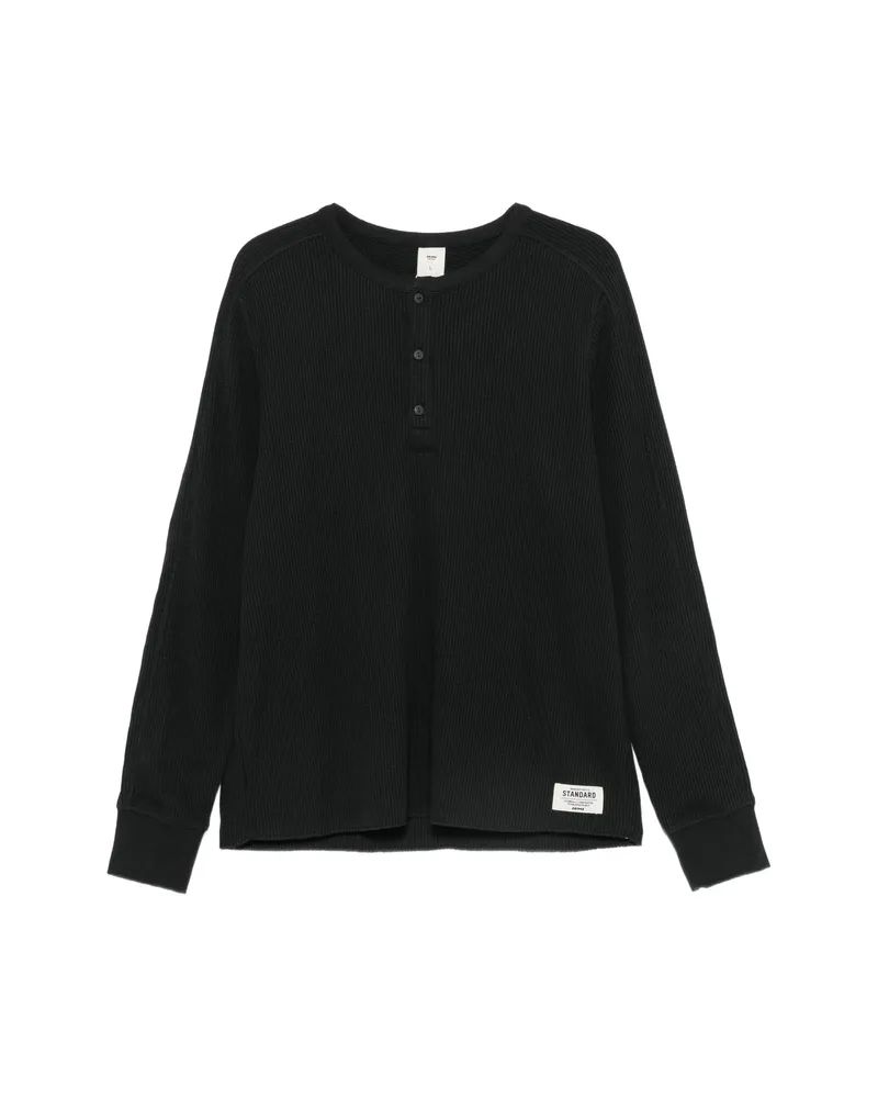 SKIMS Waffle-knit Henley Sweater Black