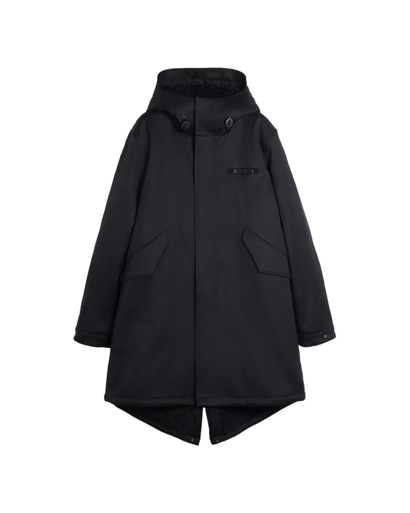 ASPESI Logo-patch Hooded Parka Coat Black