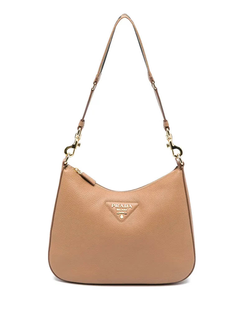 Prada Logo-embossed Leather Shoulder Bag Brown