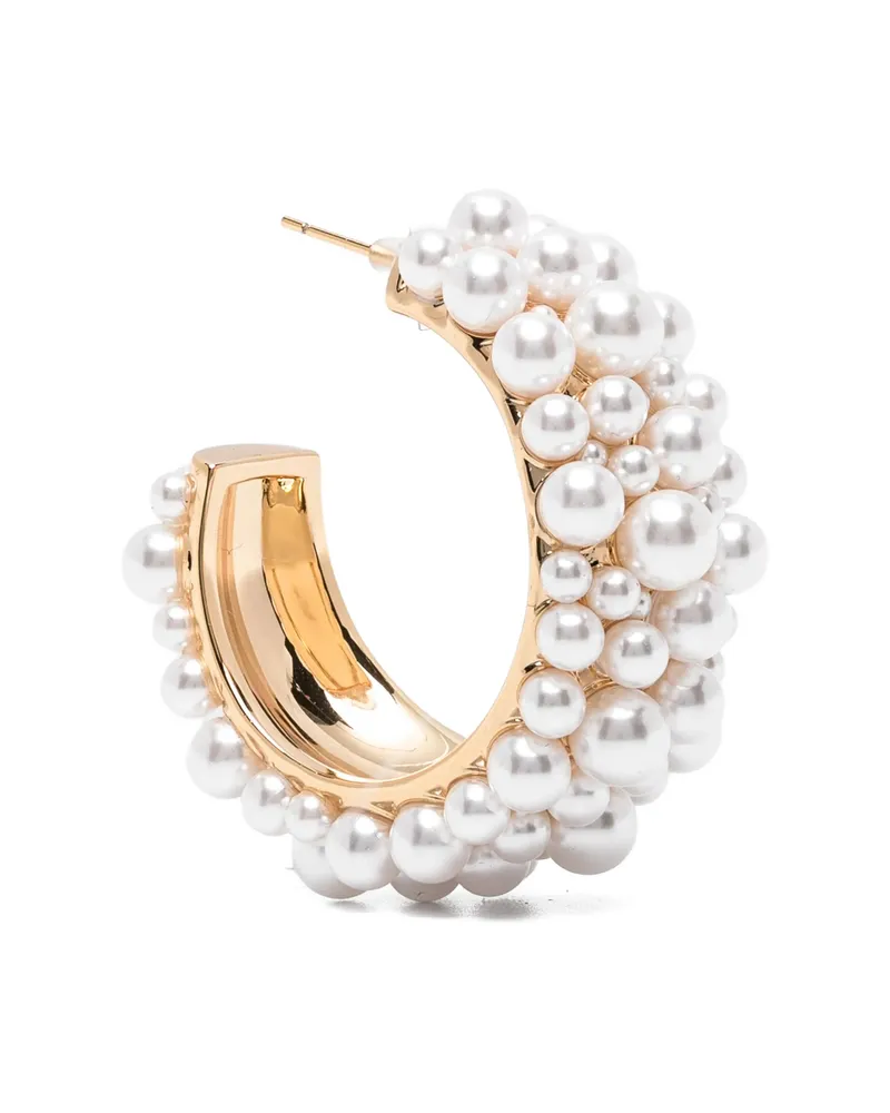 Self-Portrait Pearl-embellished Hoop Earrings Gold
