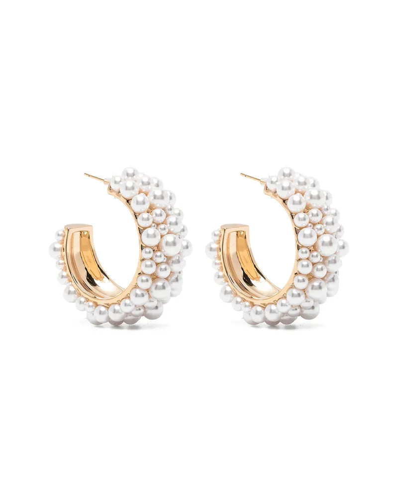 Self-Portrait Pearl-embellished Hoop Earrings Gold