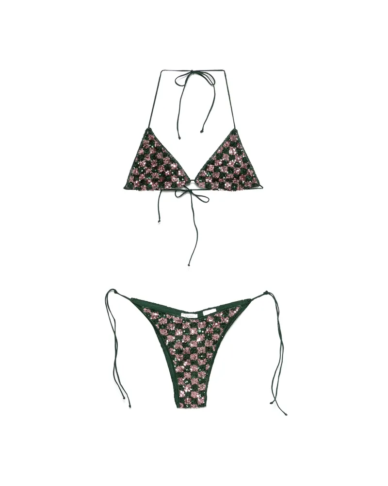 Oséree Sequins Chess Bikini Green