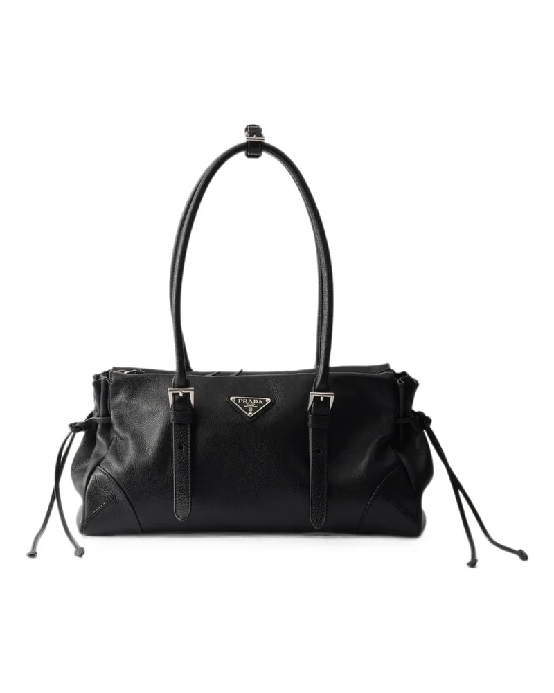 Prada Bonnie Medium Antiqued Leather Tote Bag Black