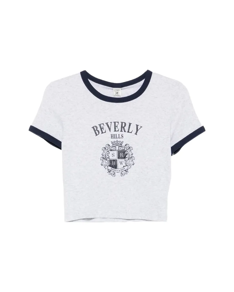 SPORTY & RICH Logo-print Ringer T-shirt Grey