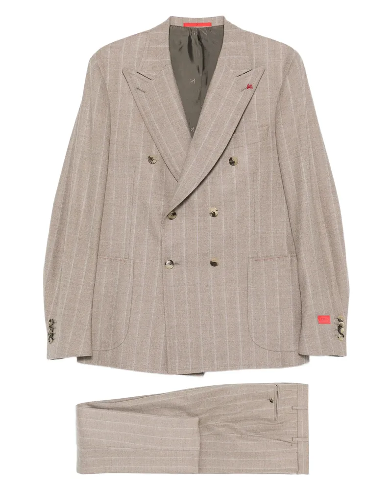 Isaia Pinstripe Double-breasted Suit Brown