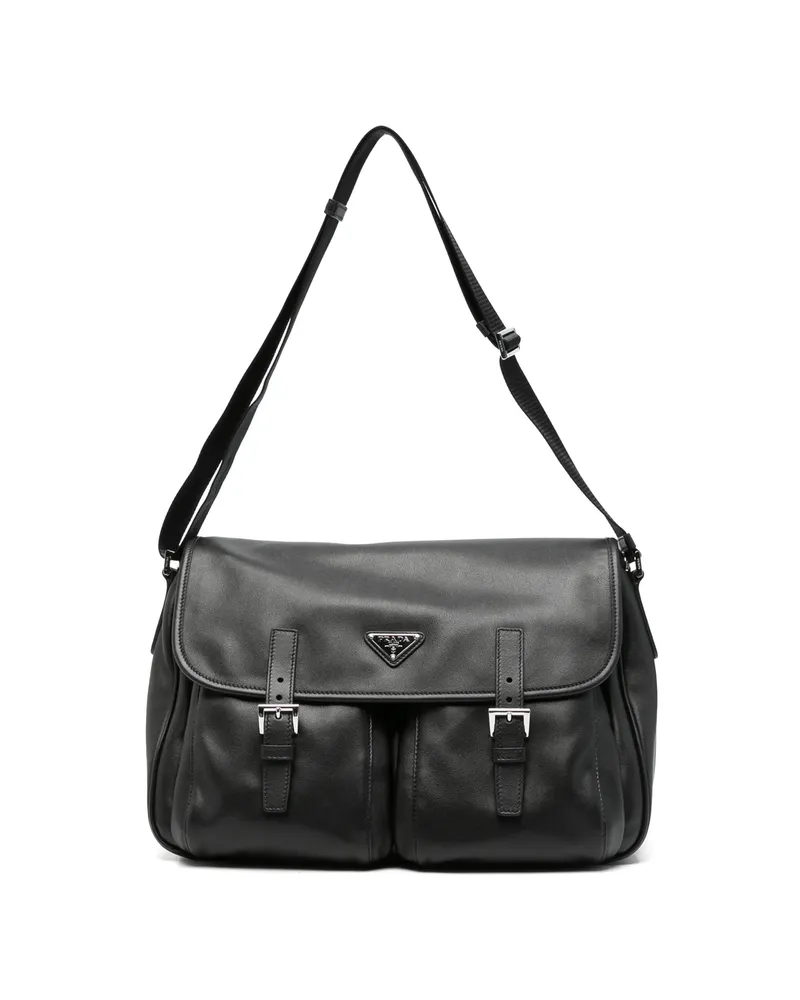 Prada Re-Nylon Leather Shoulder Bag Black