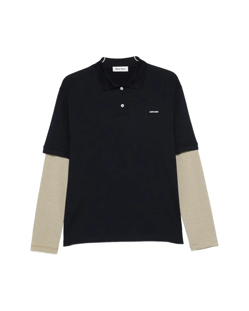 Miu Miu Layered-sleeve Striped Polo Shirt Blue
