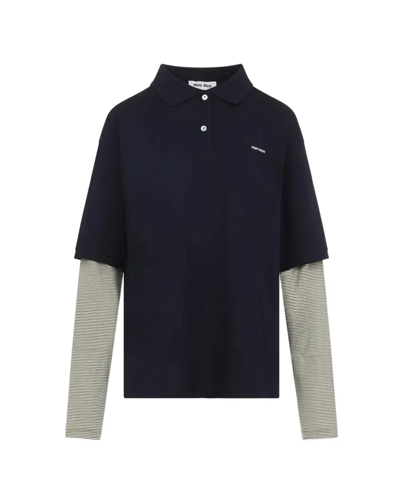 Miu Miu Layered-sleeve Striped Polo Shirt Blue
