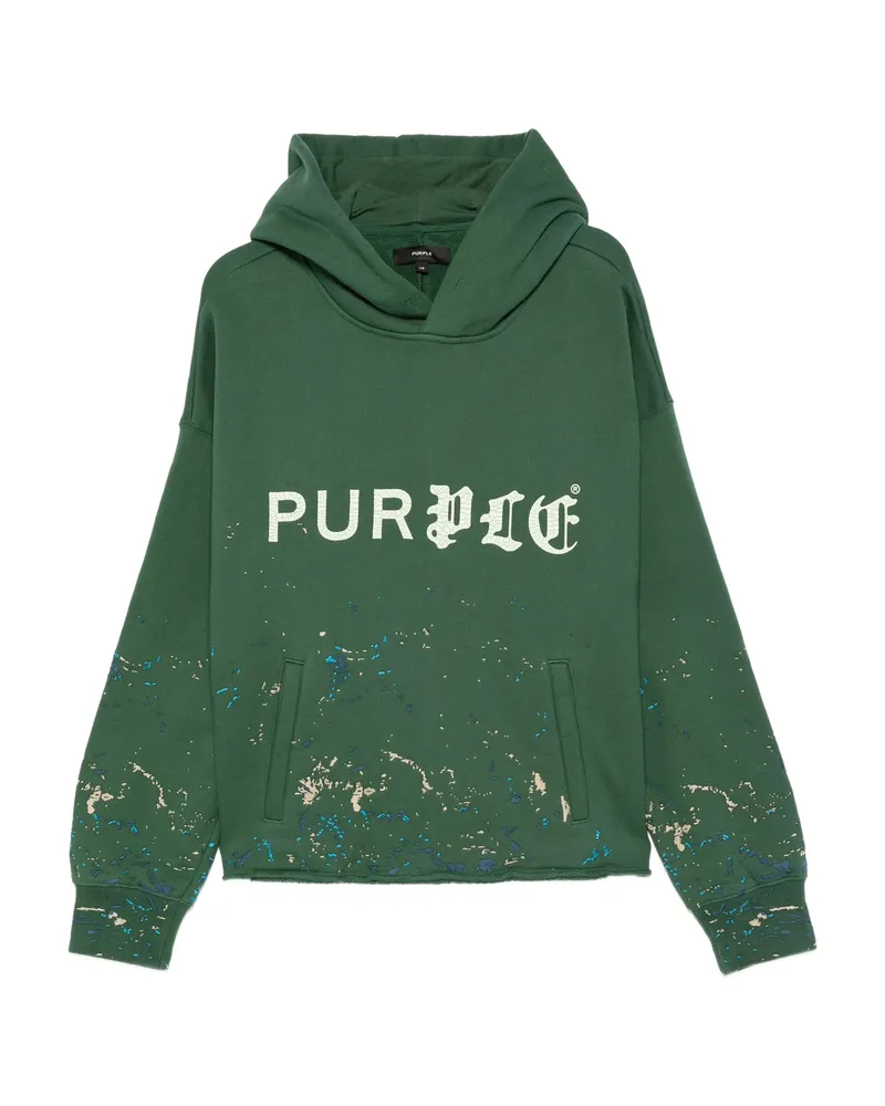 PURPLE BRAND Logo-print Splatter-effect Hoodie Green