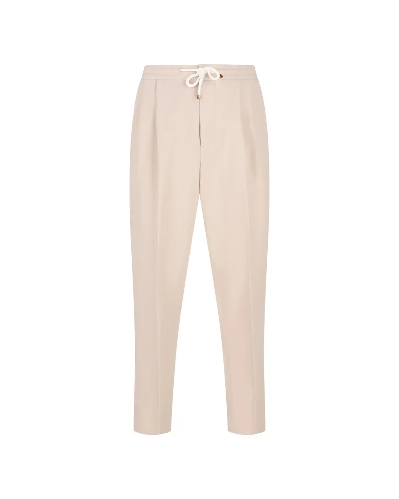 Brunello Cucinelli Drawstring Tapered Trousers Neutrals