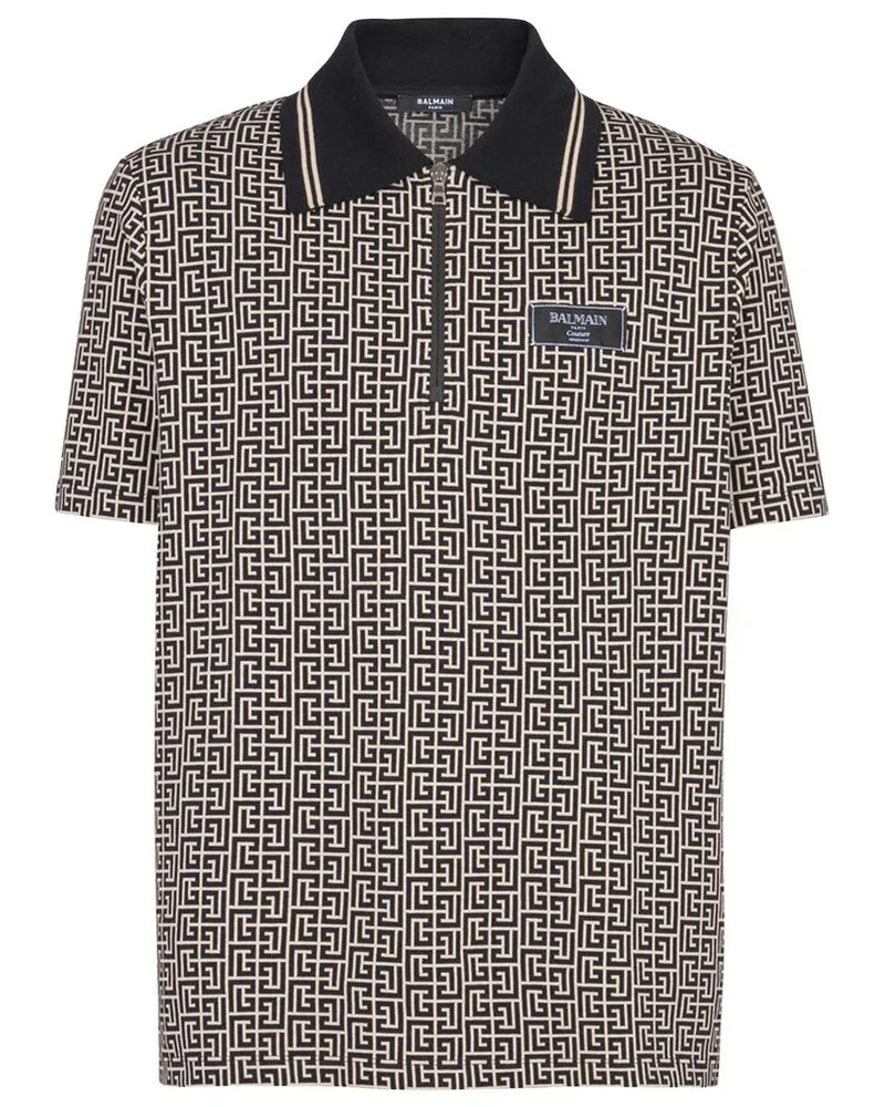 Balmain Labyrinth Jacquard Polo Shirt Black