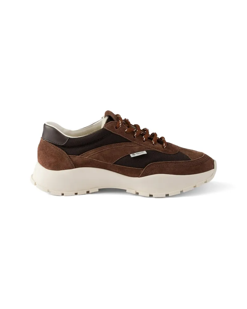 Prada Mesh Fabric And Suede Sneakers Brown