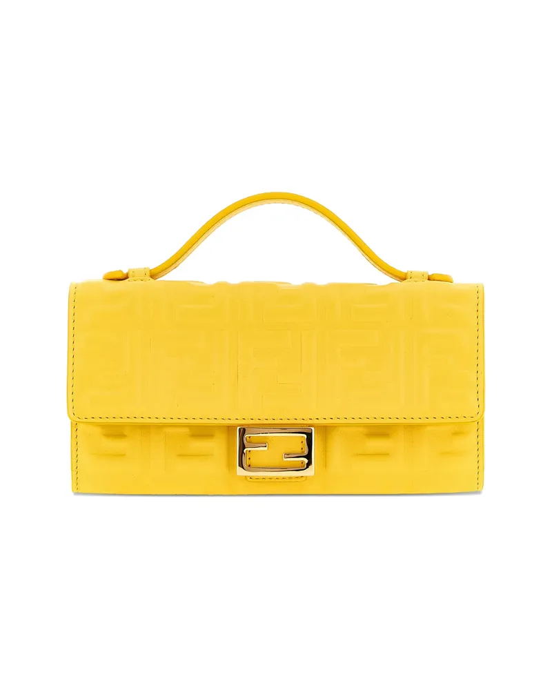 Fendi Embossed Handle Chain Wallet Yellow
