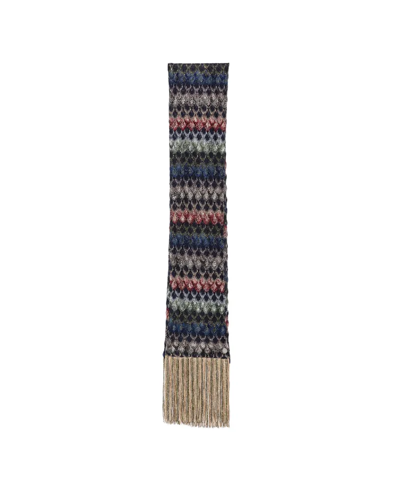 Missoni Zigzag-knit Fringed Scarf Blue