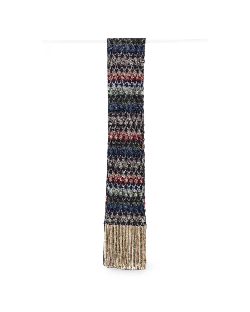 Missoni Zigzag-knit Fringed Scarf Blue