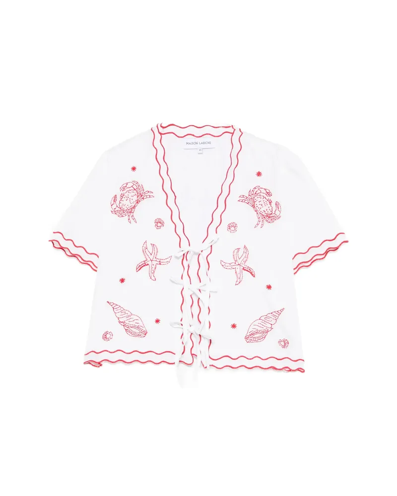 Maison Labiche Veneur Scalloped Embroidered Blouse White