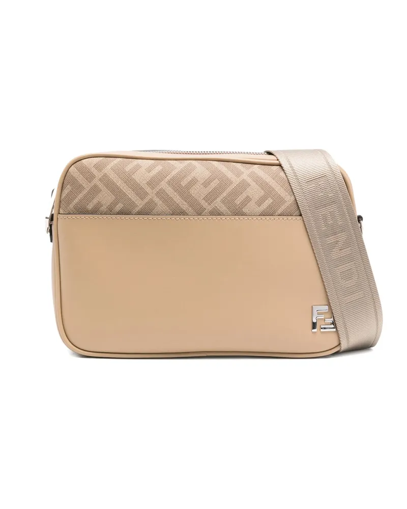 Fendi Monogram-panel Leather Messenger Bag Neutrals