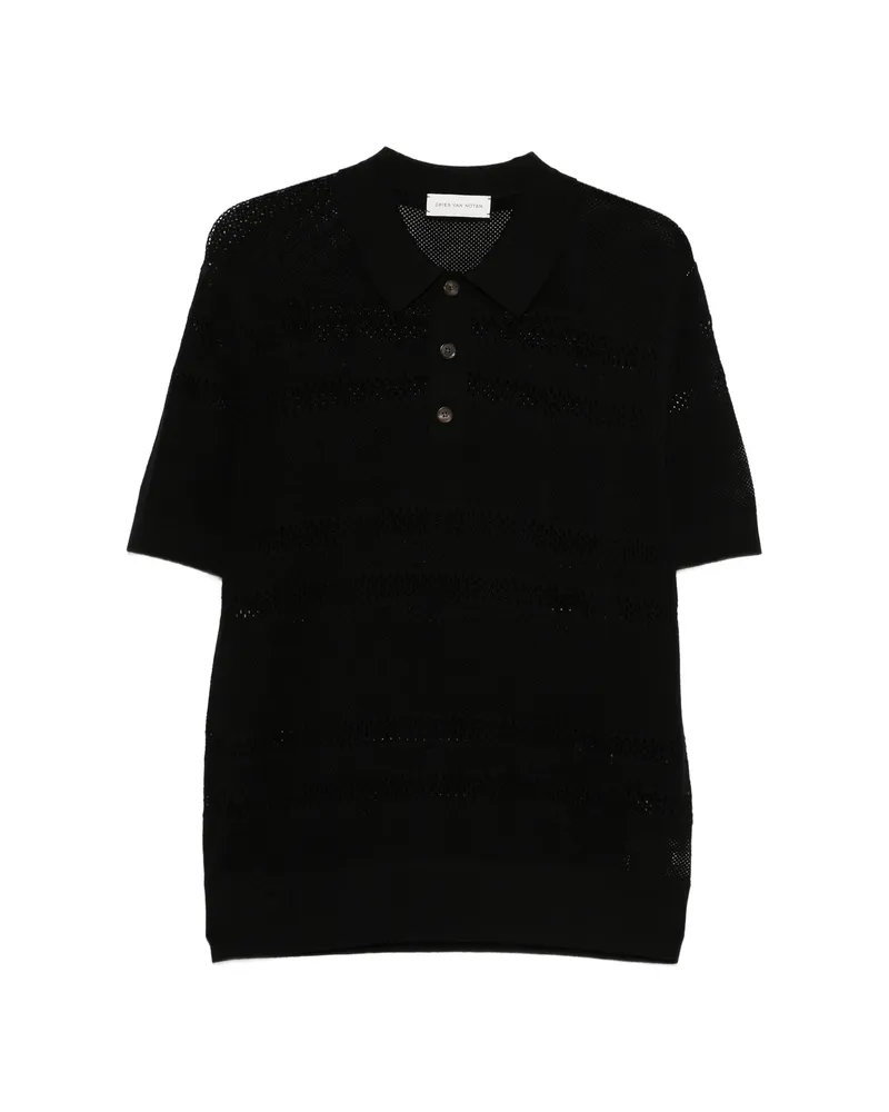 Dries van Noten Button Openwork Polo Shirt Black