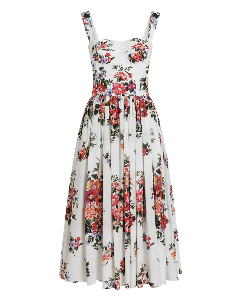 Dolce & Gabbana Floral Bouquet-print Midi Dress White