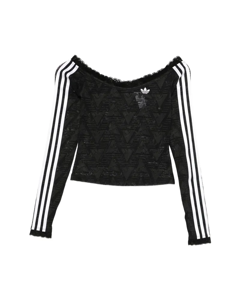 adidas Lace-trim Striped Top Black