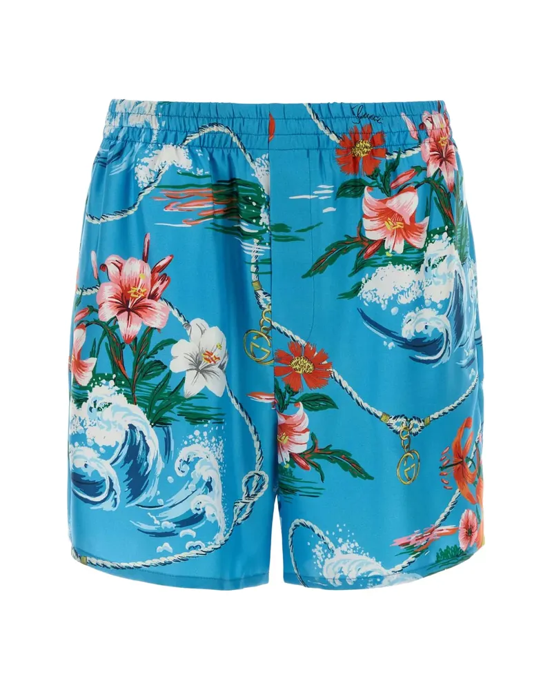 Gucci Floral-print Silk Bermuda Shorts Blue