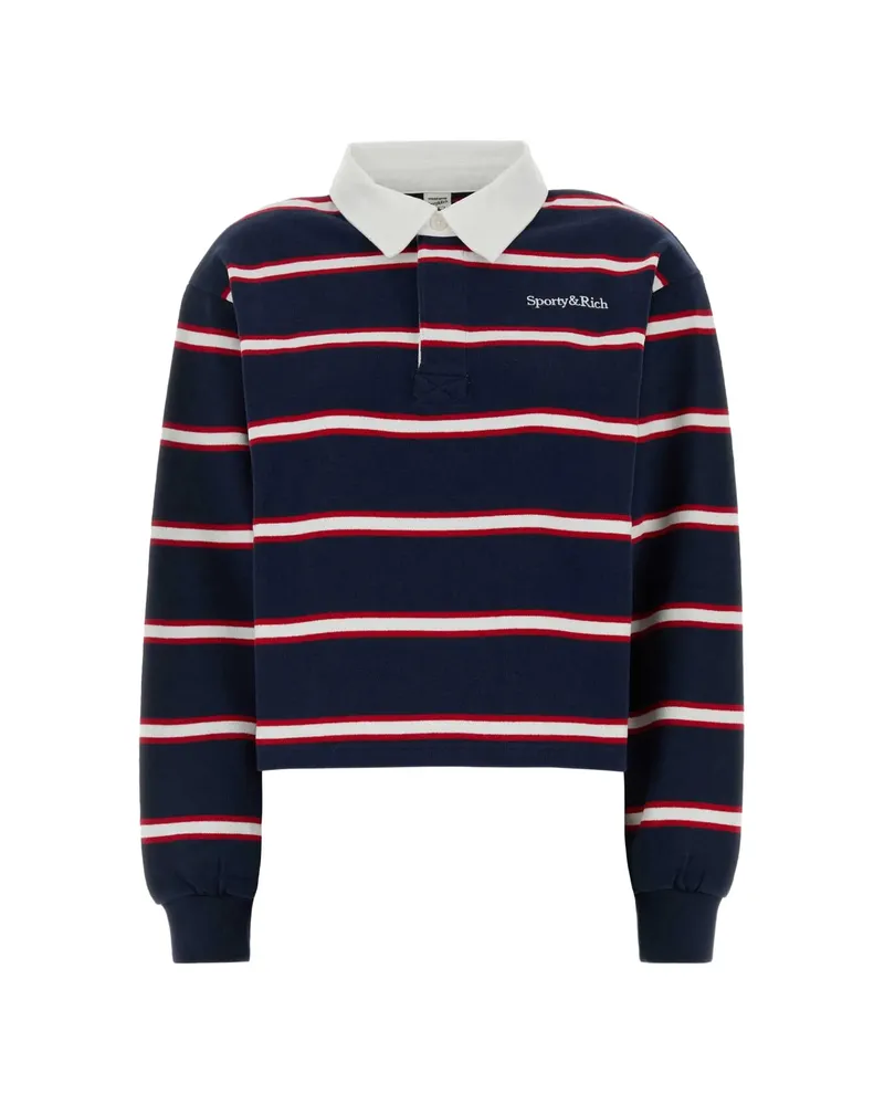 SPORTY & RICH Blondie Serif Striped Polo Shirt Blue