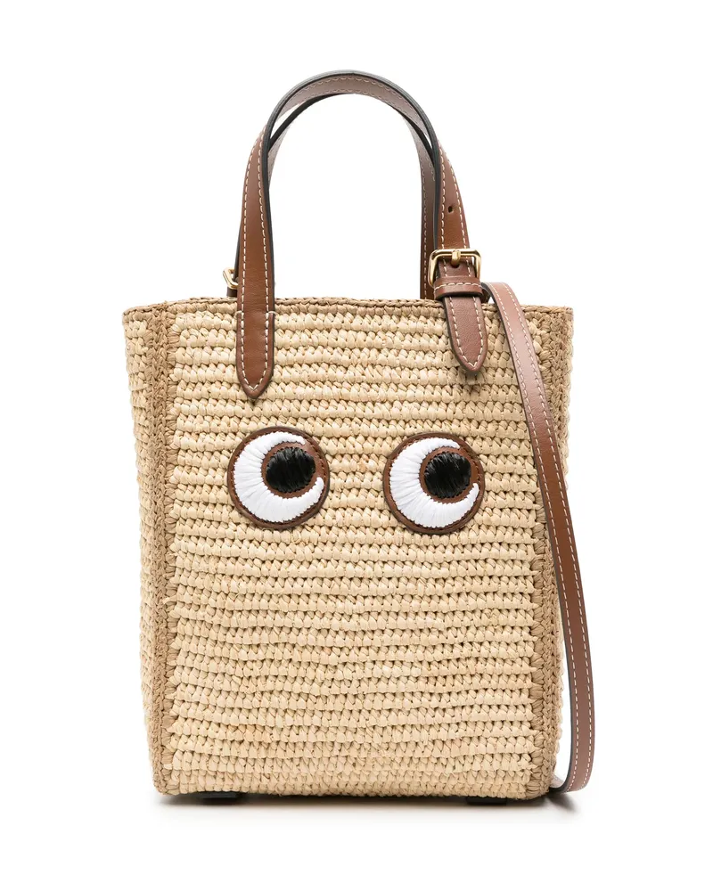 Anya Hindmarch Eyes-embroidered Raffia Tote Bag Neutrals