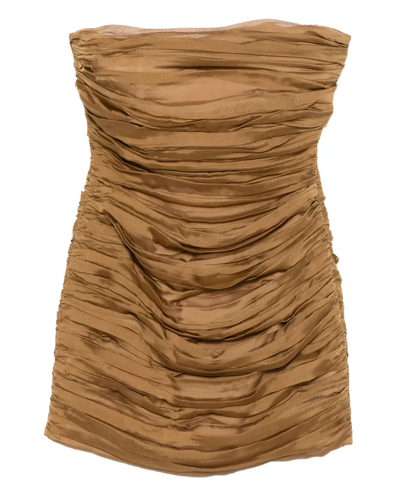 Raquel Diniz Strapless Silk Mini Dress Brown