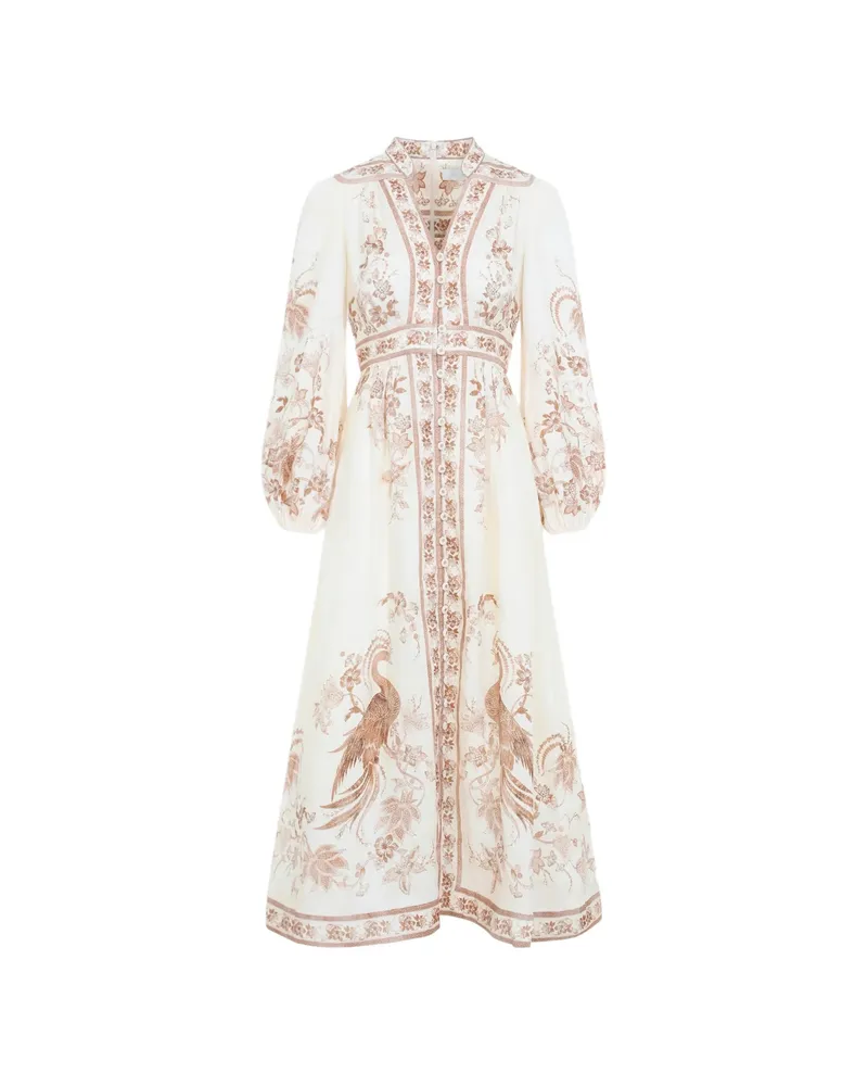 Zimmermann Indra Floral-print Midi Dress Neutrals