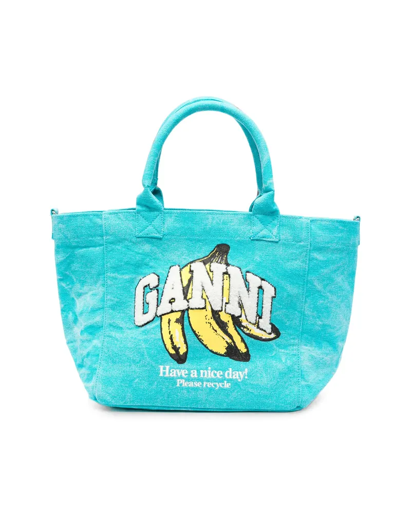 Ganni Logo-print Tote Bag Blue