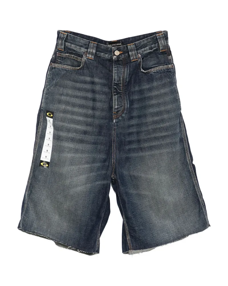 Balenciaga Frayed-hem Denim Shorts Blue